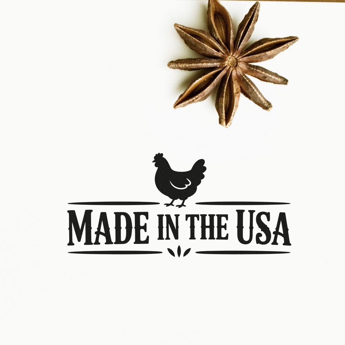 Made in the USA rubber stamp with chicken icon for handmade product packaging, patriotic branding, and craft business use.