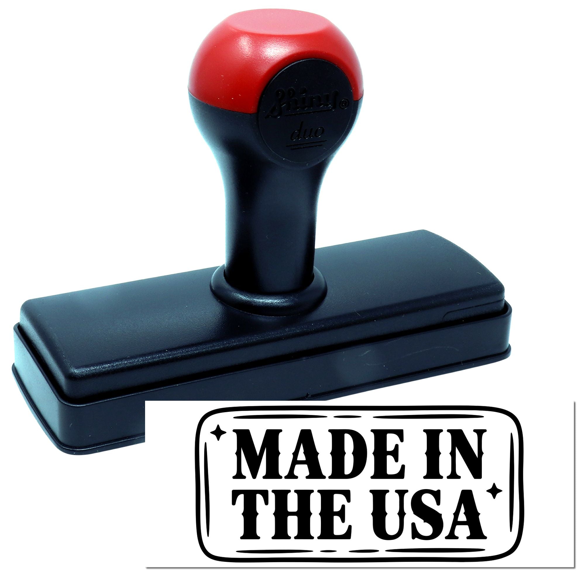 Made in the USA self-inking rubber stamp for branding products, packaging, and handmade goods.