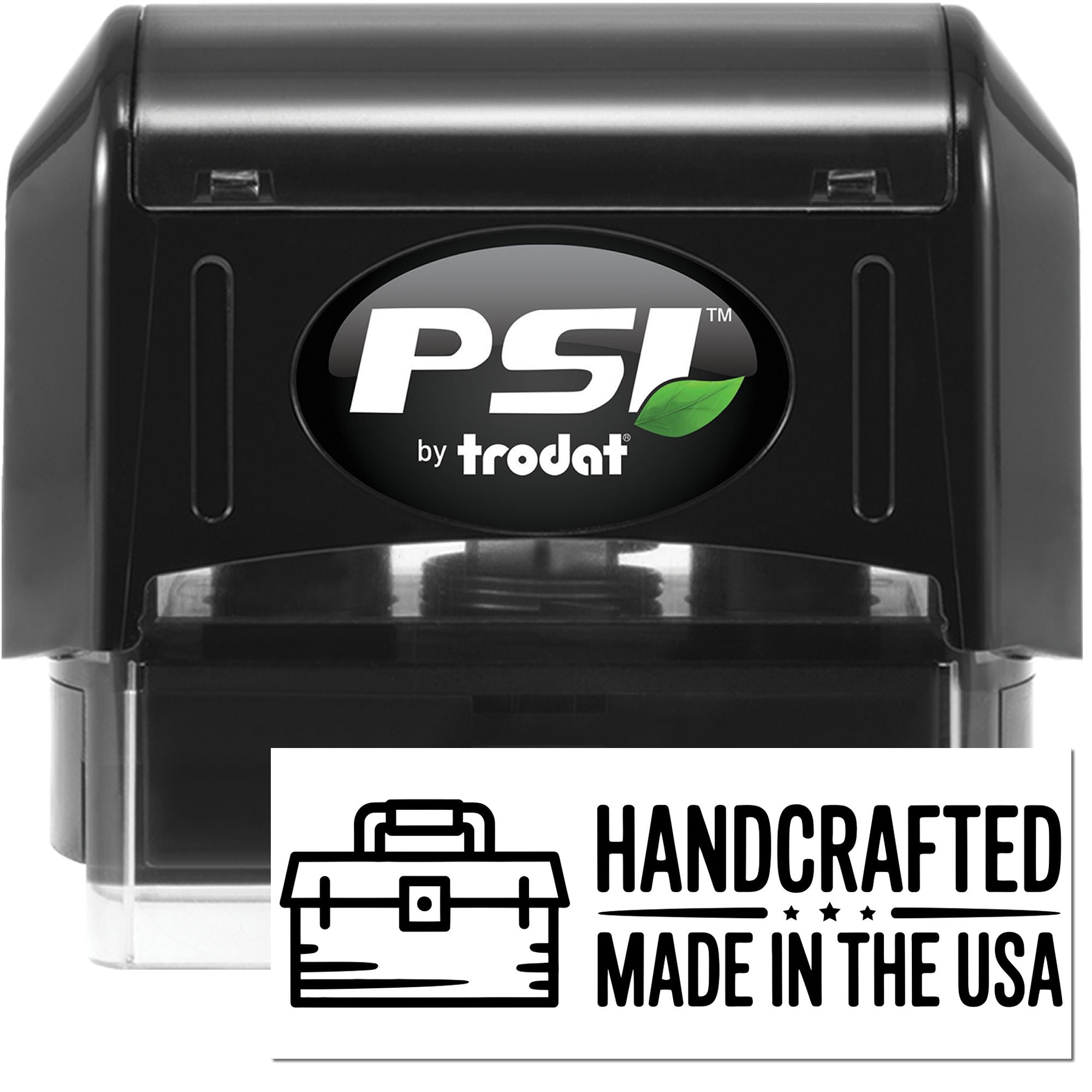 PSI by Trodat custom rubber stamp with handcrafted Made in the USA imprint for branding handmade products.