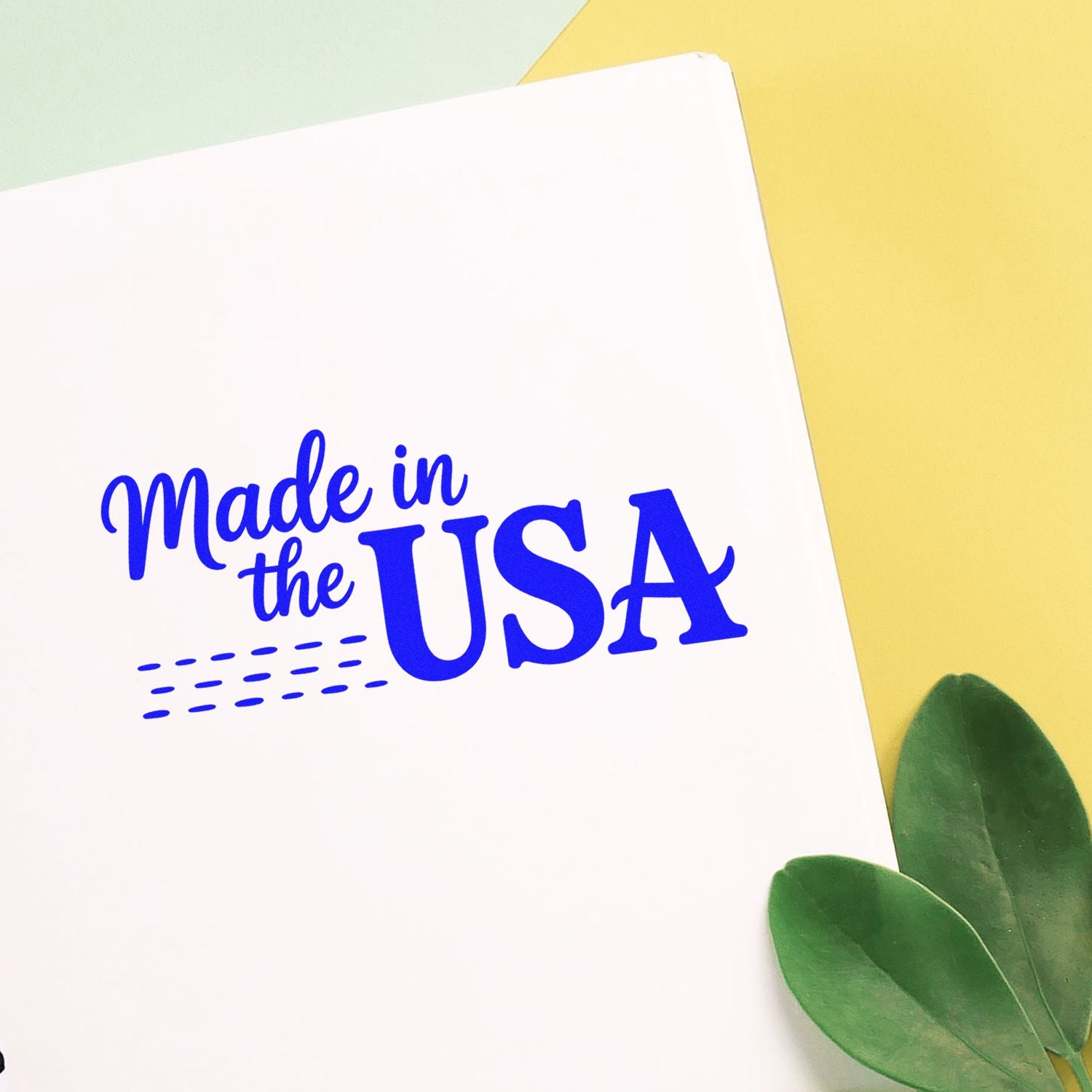 Made in the USA rubber stamp impression on white paper, ideal for patriotic packaging, labels, and handmade product branding.