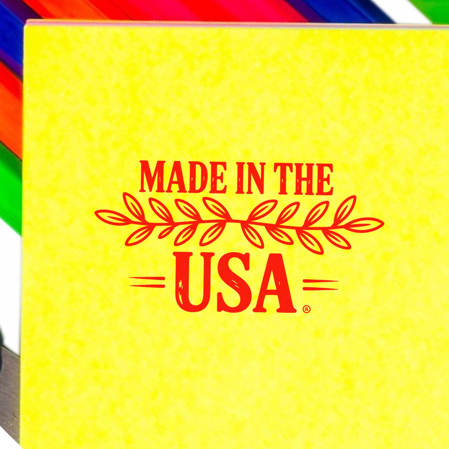 Made in USA rubber stamp design for product packaging, labeling, and patriotic business branding.