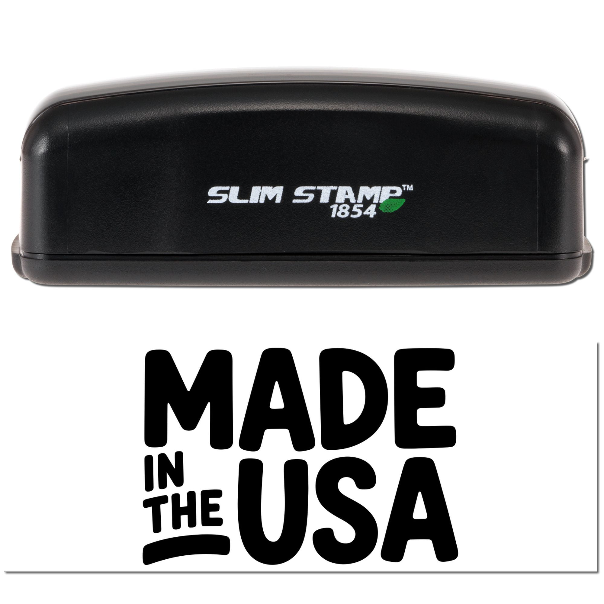 Slim Stamp 1854 self-inking rubber stamp featuring Made in the USA imprint for product packaging and branding.