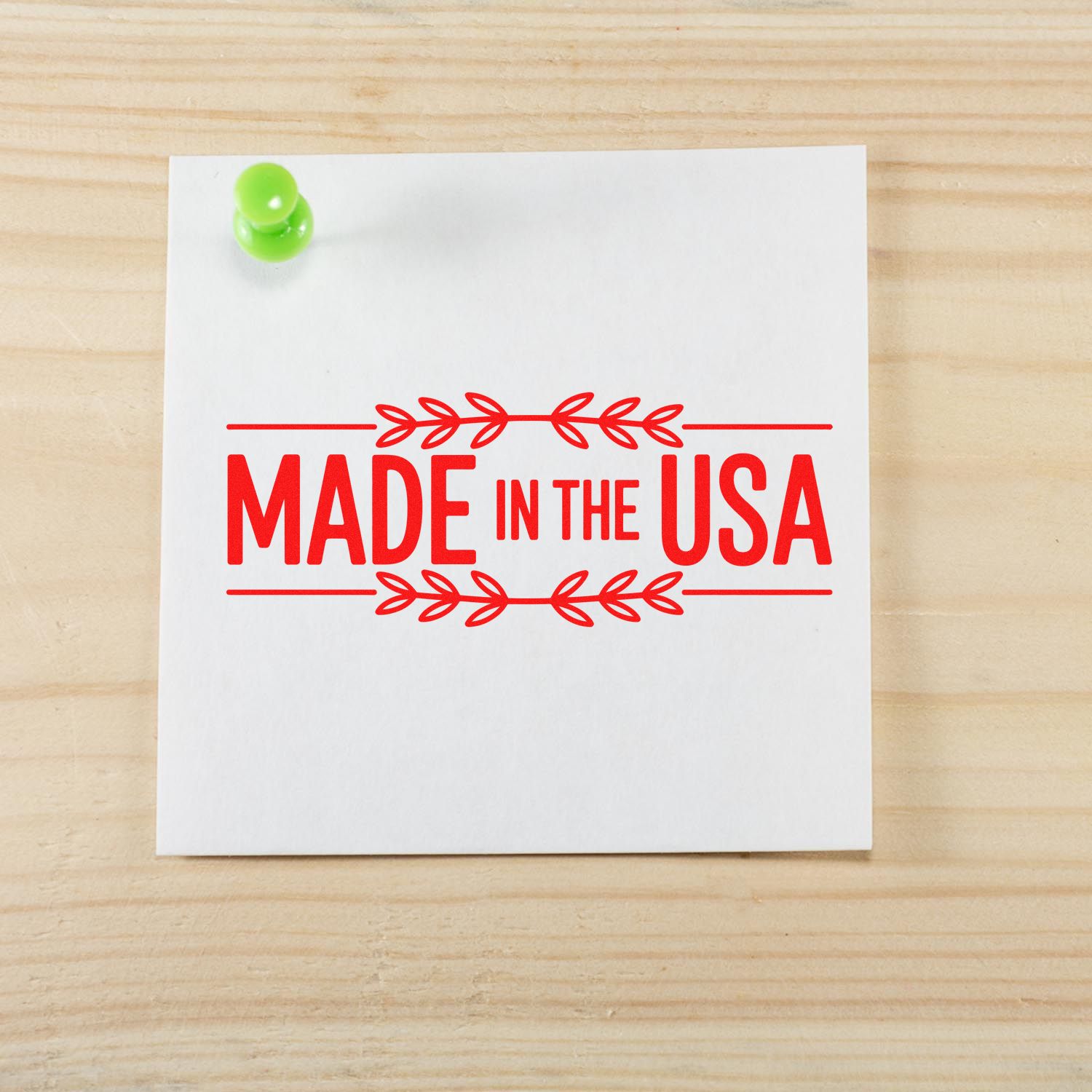 Made in the USA rubber stamp impression for product packaging, labeling, and American-made branding.