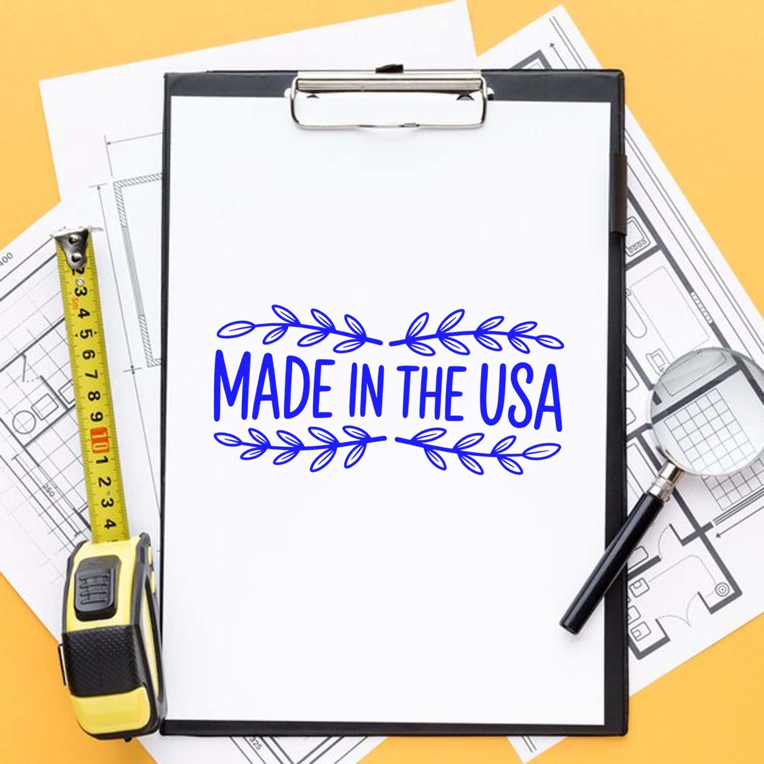 Made in the USA rubber stamp design for product packaging, business branding, and patriotic labels.