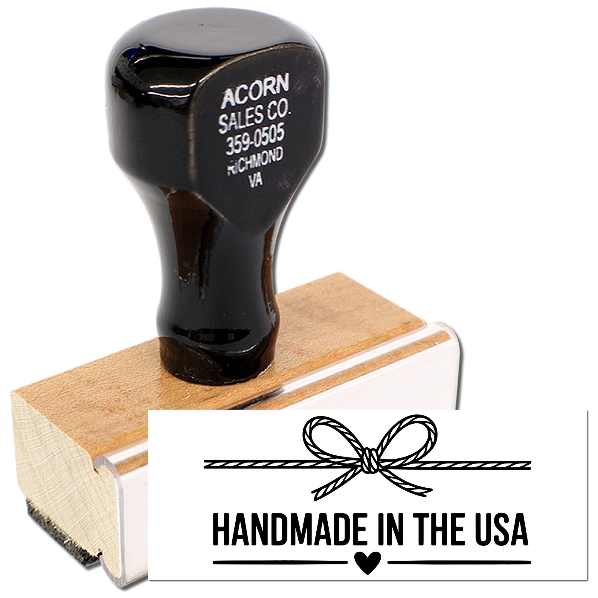 Handmade in the USA rubber stamp for custom product branding, artisan packaging, and labels.