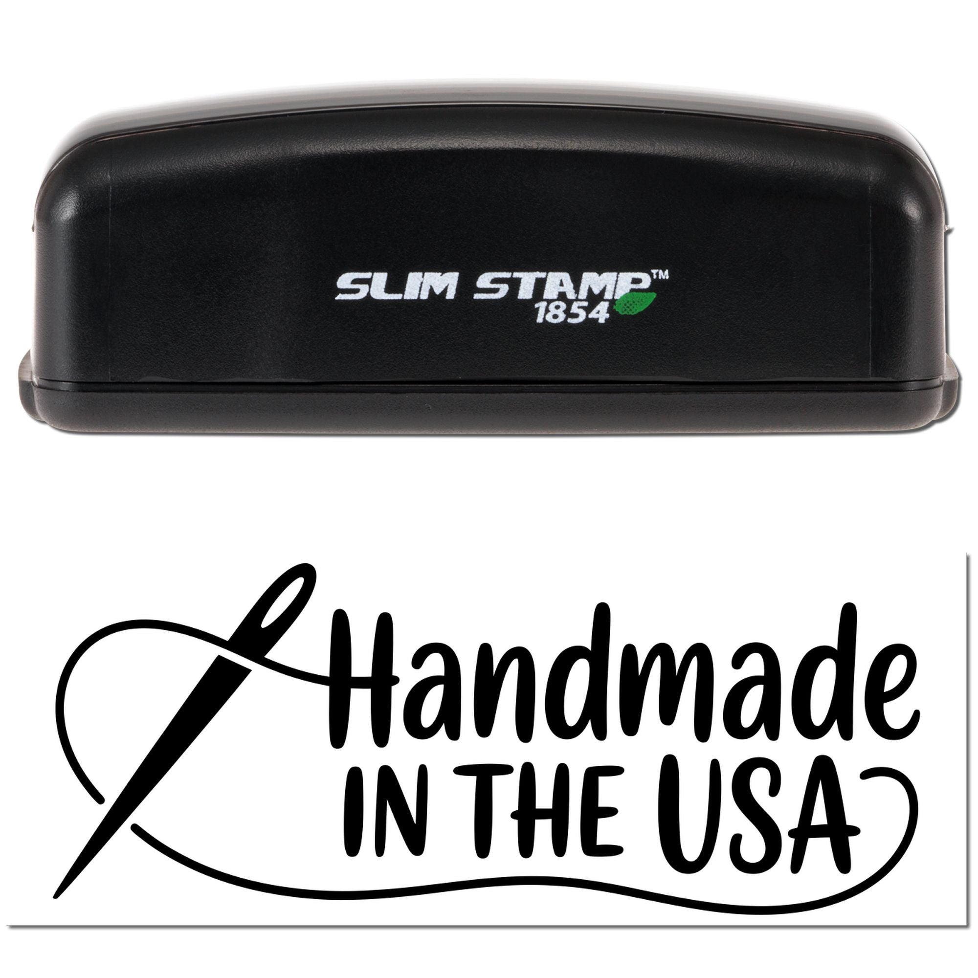 Slim Stamp 1854 rubber stamp with Handmade in the USA design for artisan packaging, labeling, and product branding.