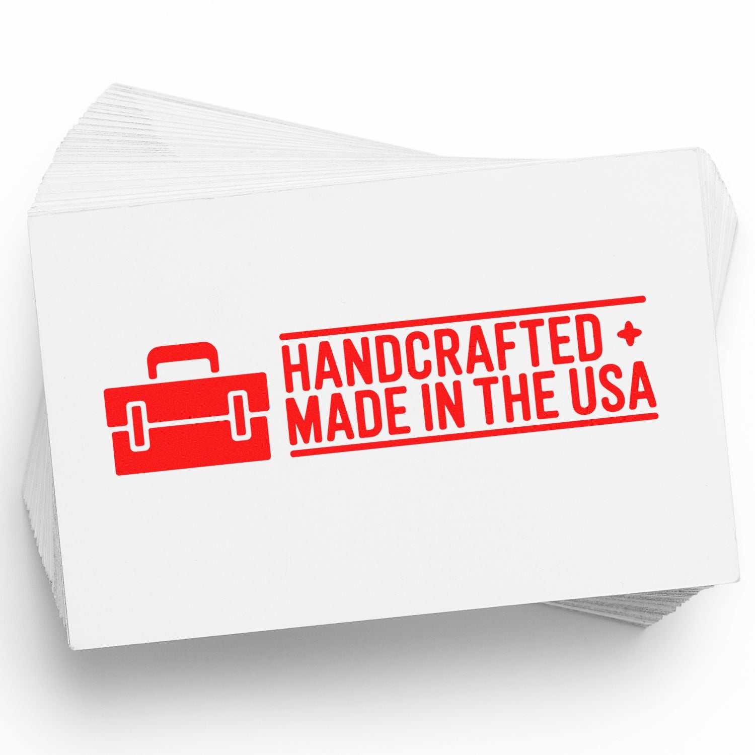Handcrafted Made in the USA rubber stamp with briefcase icon for artisan product packaging and branding.