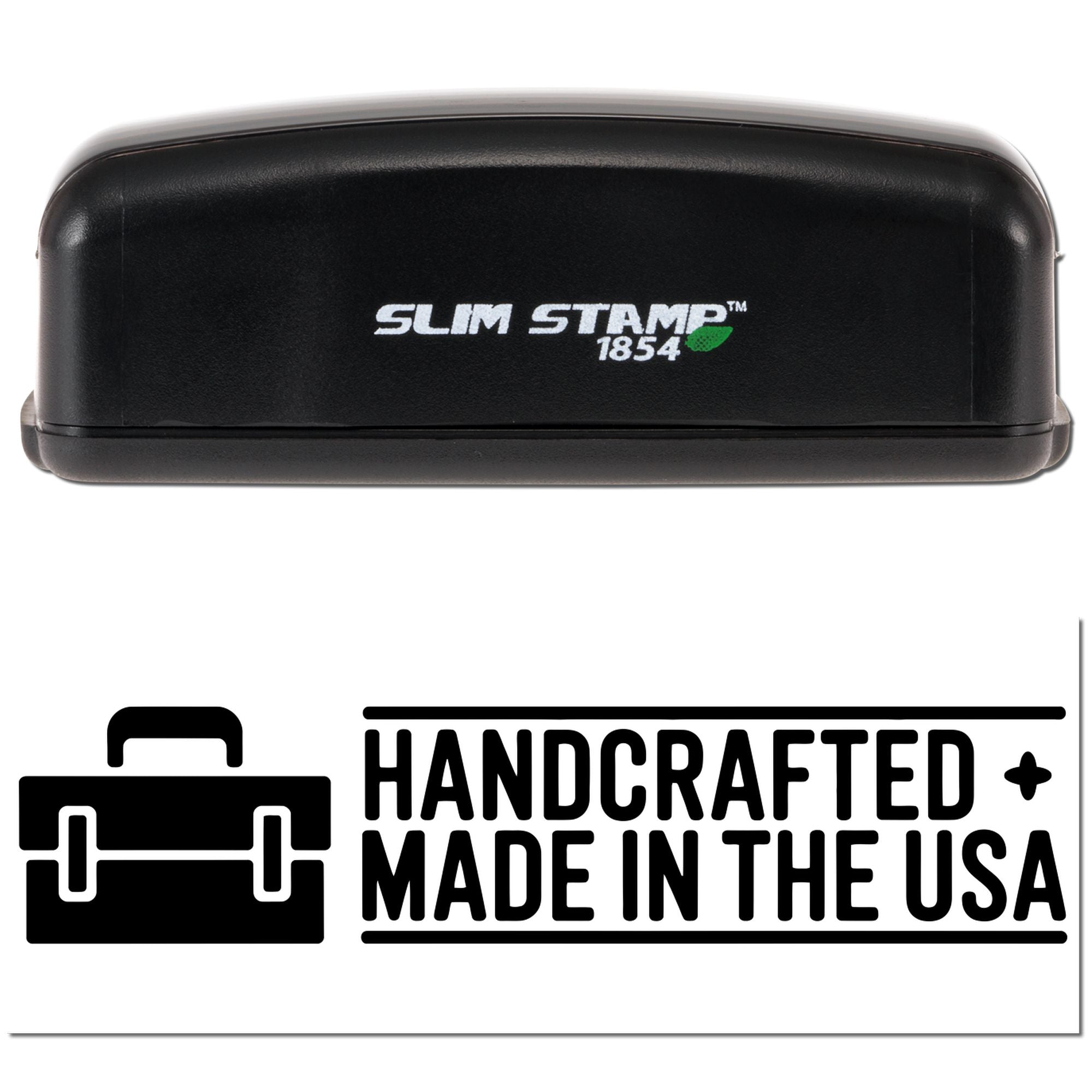 Slim Stamp 1854 rubber stamp with handcrafted made in the USA logo for product branding.