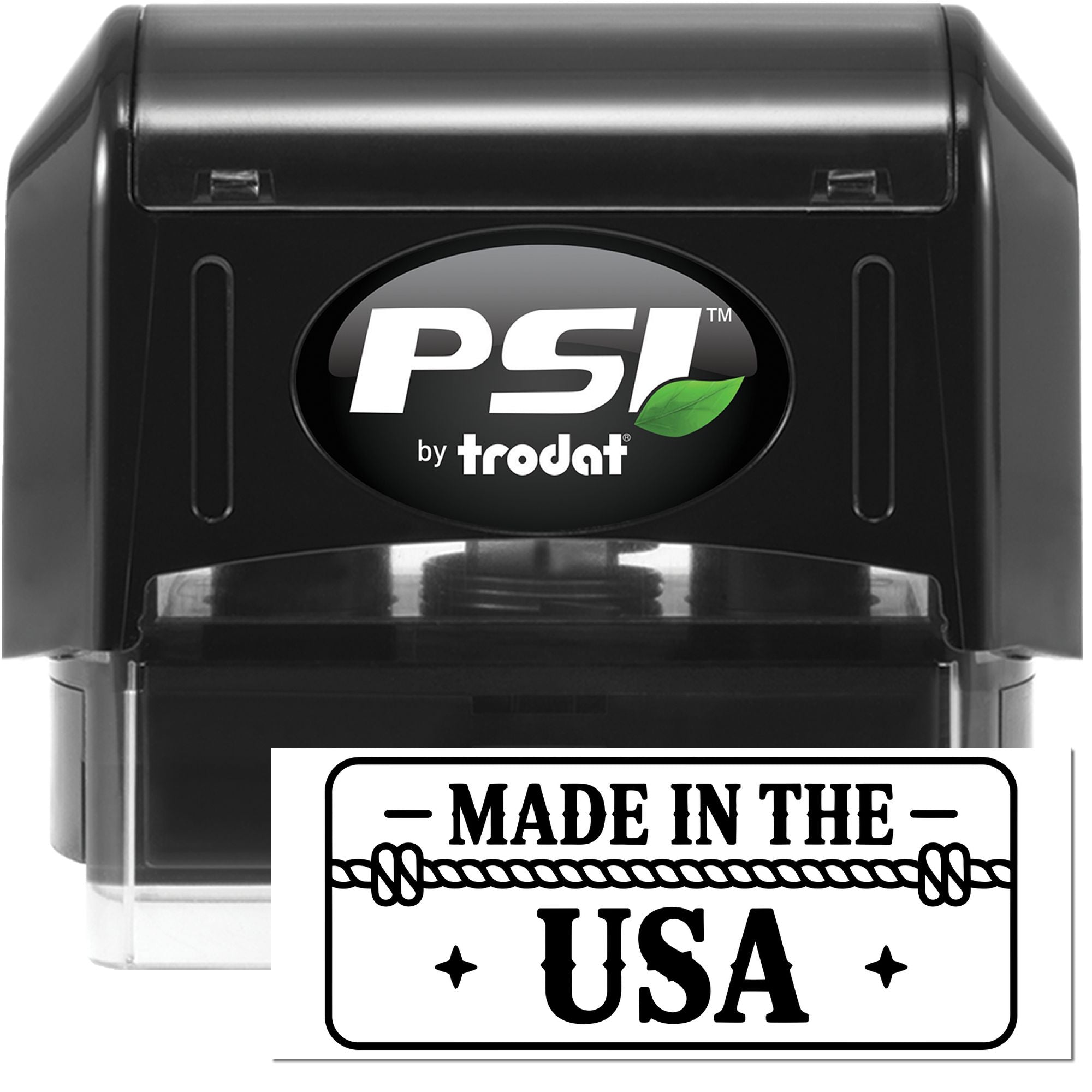 PSI by Trodat self-inking rubber stamp with Made in the USA imprint.