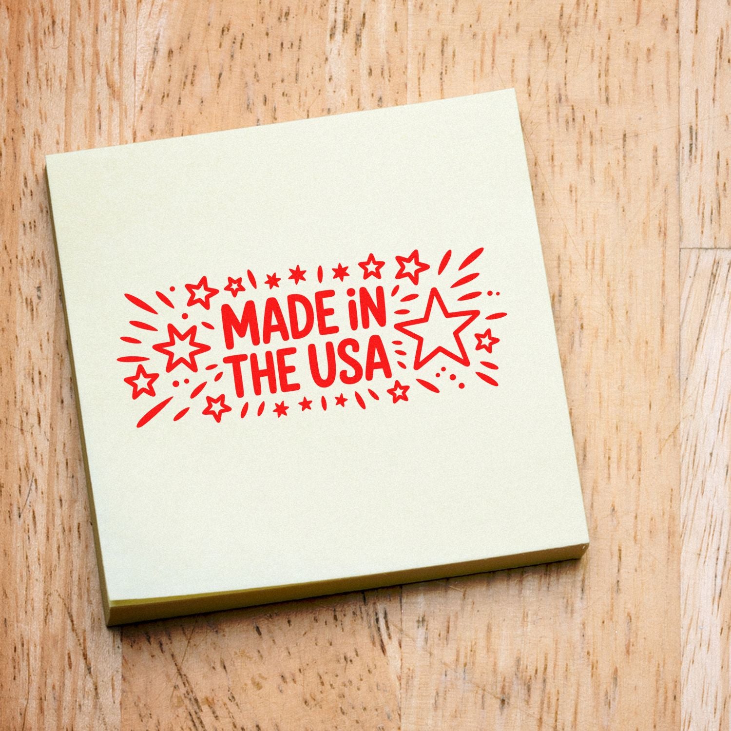 Made in the USA rubber stamp with star design for handmade product packaging and patriotic branding