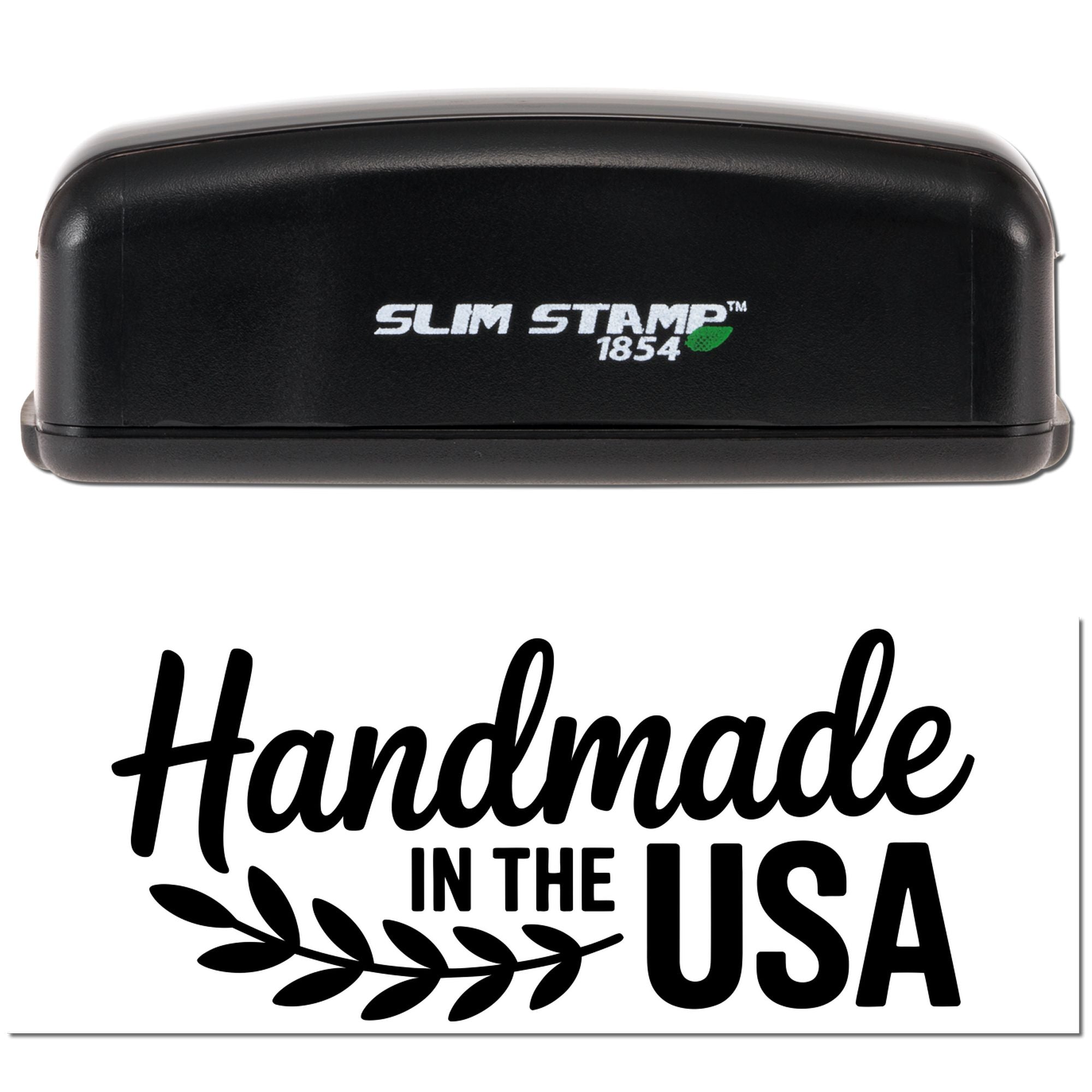 SlimStamp 1854 rubber stamp featuring Handmade in the USA design for artisan product packaging and branding.