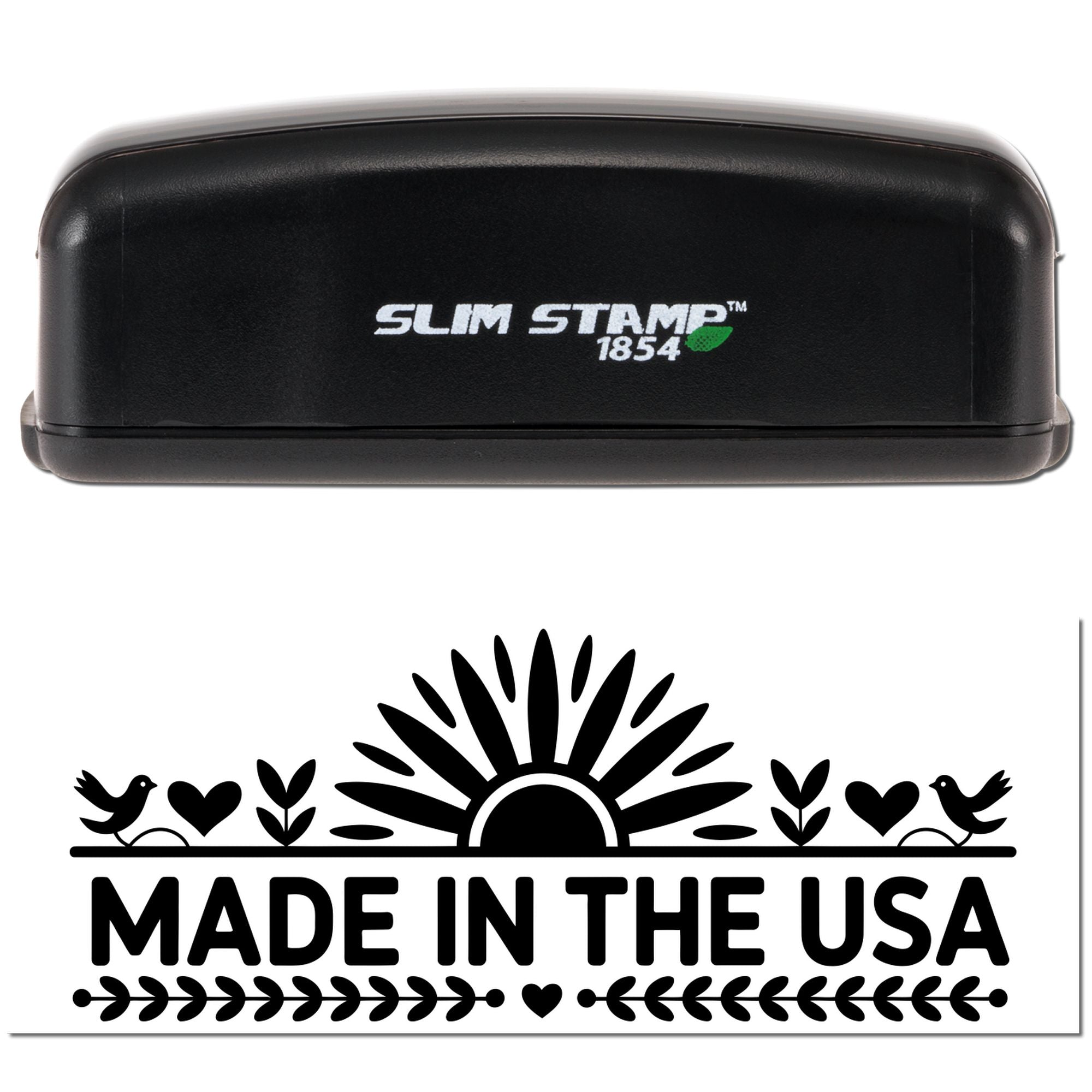 Slim Stamp 1854 rubber stamp with Made in the USA imprint for custom labeling, crafts, and product packaging.