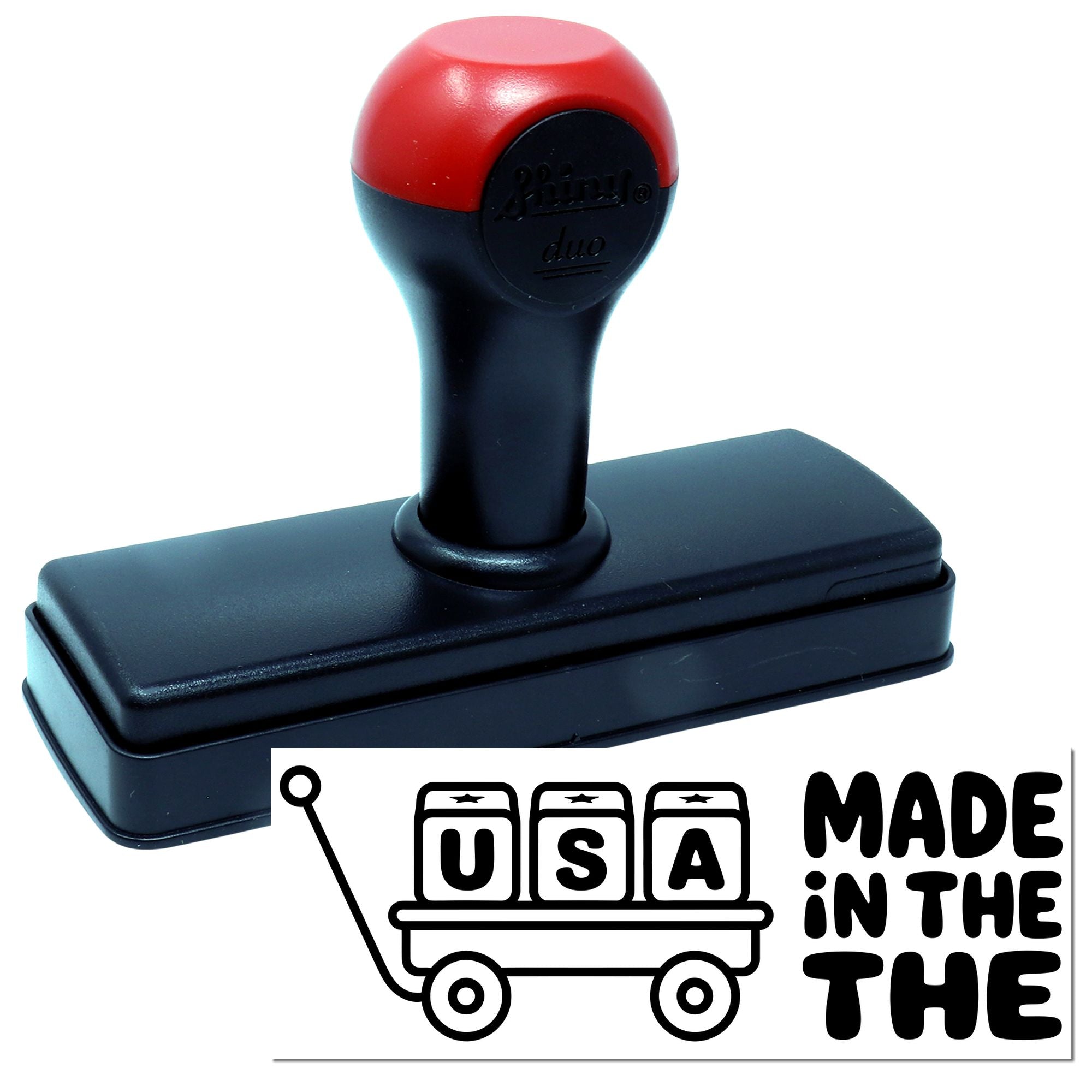 Patriotic Block Wagon Country Of Manufacture Duo Hand Stamp