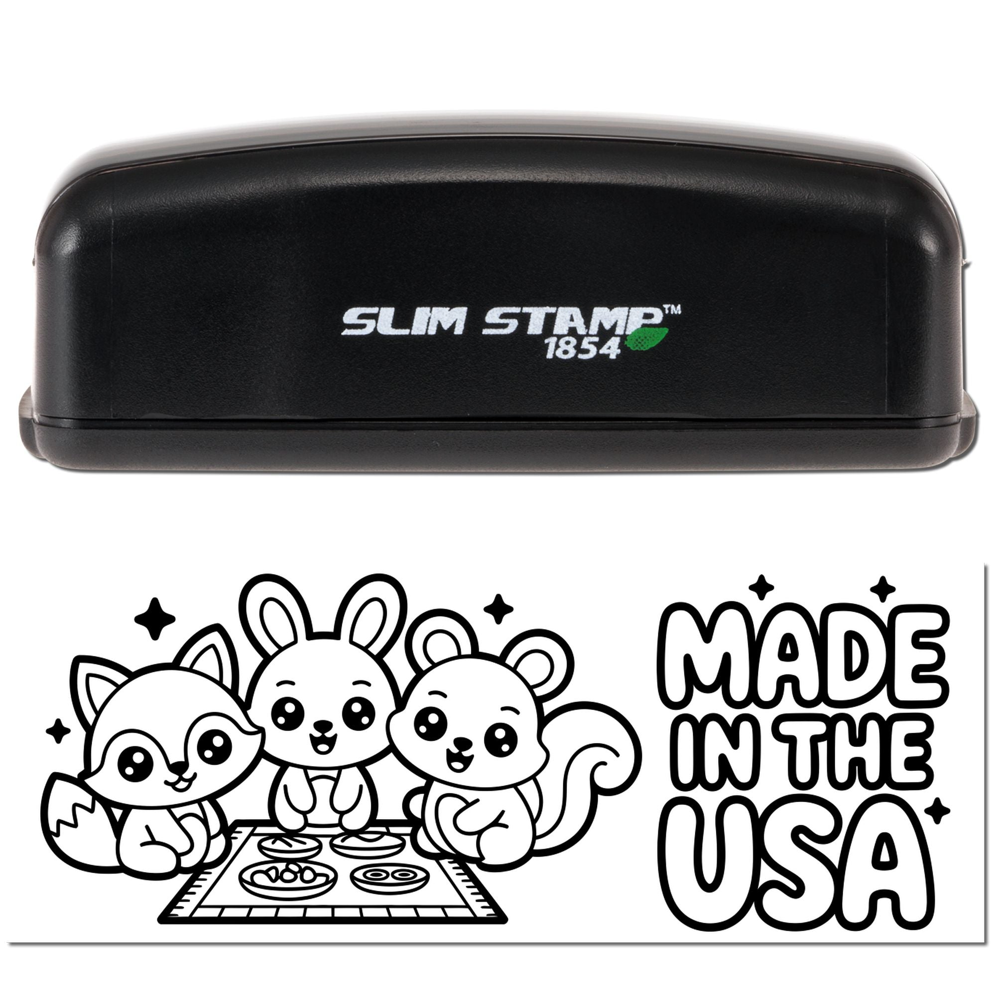 Slim Stamp 1854 rubber stamp with cute animal and Made in the USA design for custom packaging, crafts, and branding