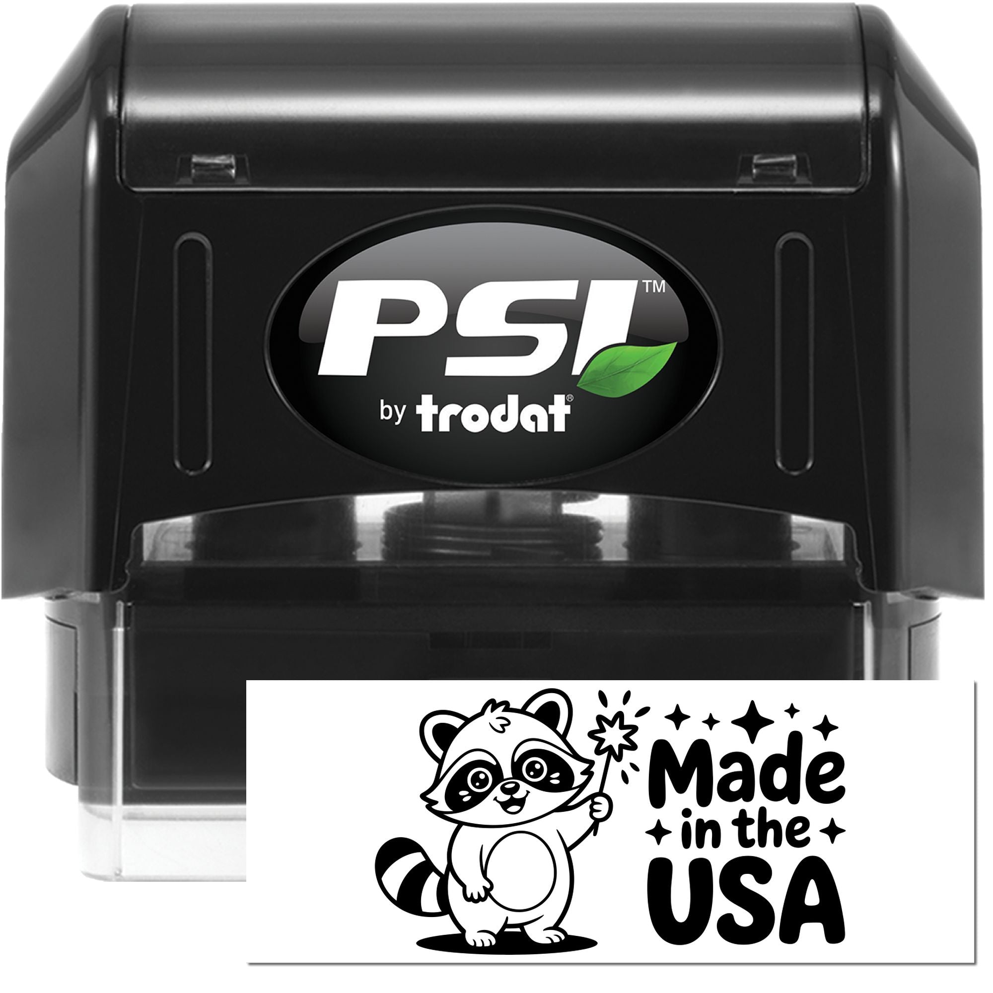 PSI by Trodat self-inking rubber stamp for Made in the USA branding on custom packaging, crafts, and product labels.