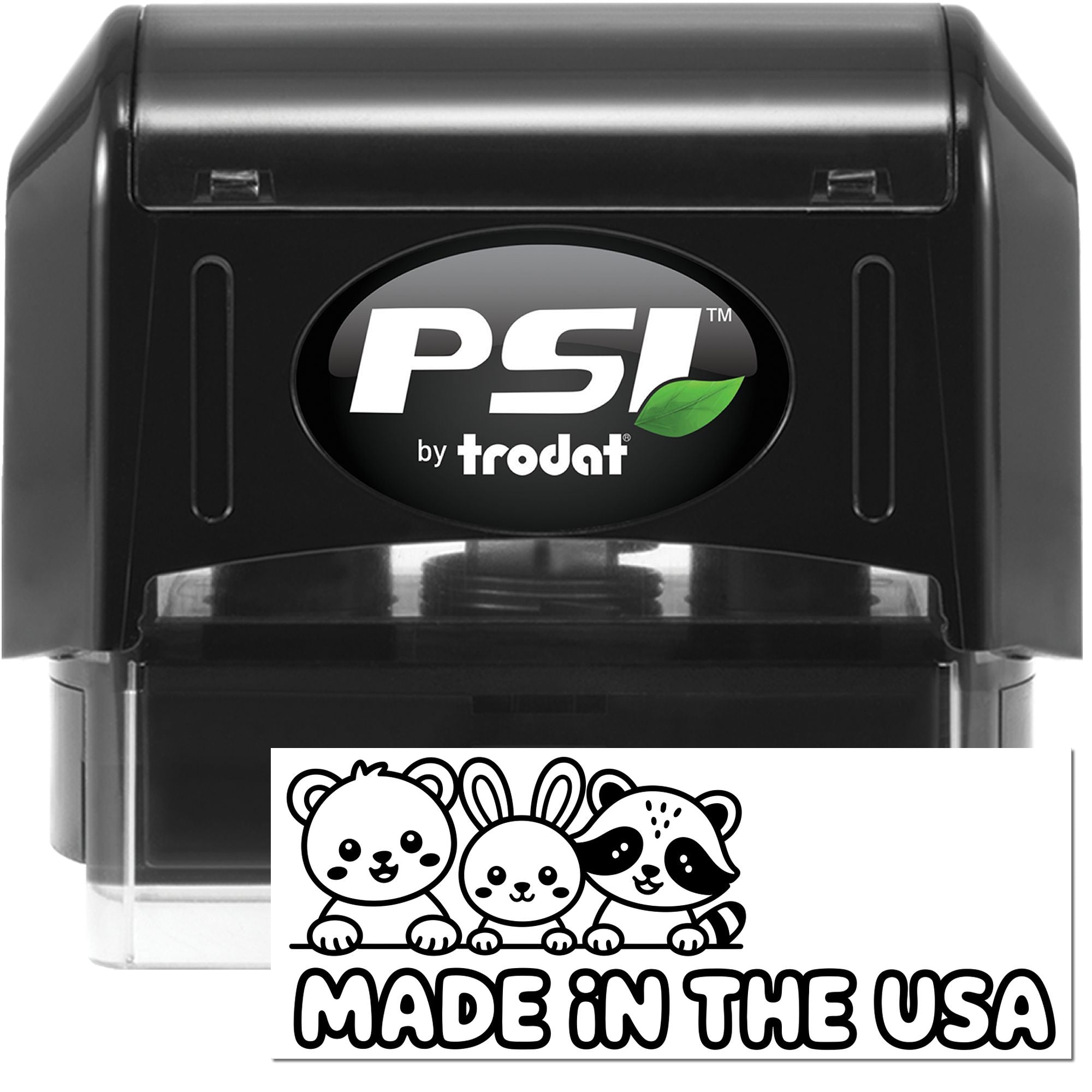 PSI by Trodat self-inking stamp with cute animal Made in the USA custom rubber stamp impression.