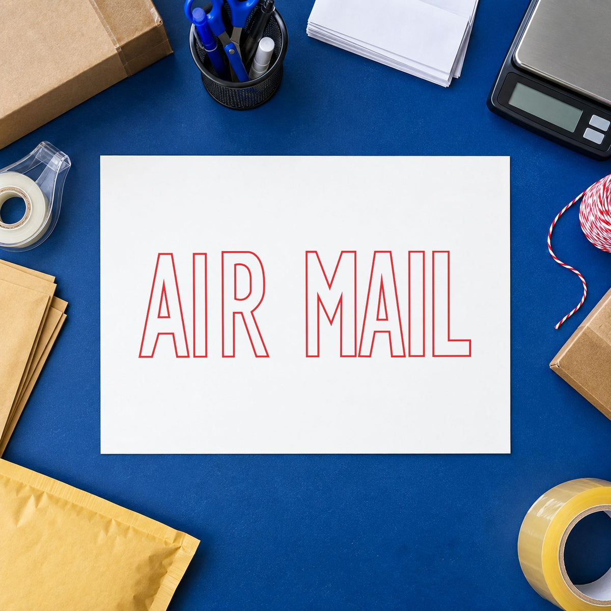 "Air mail" imprint at 1-5/8 x 1/2 in, no separate ink pad required