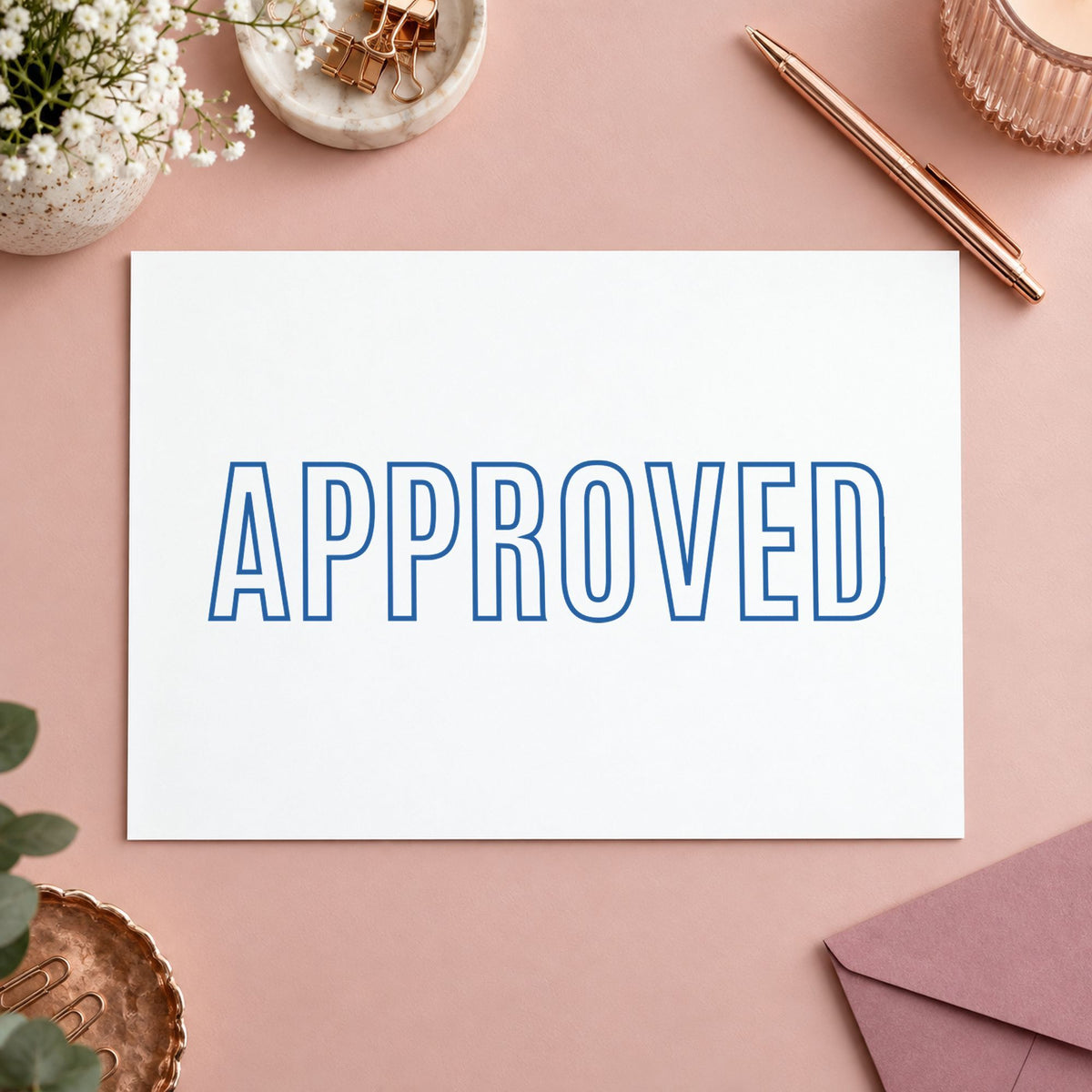 "Approved" imprint at 1/2 x 1-5/8 in, no separate ink pad required