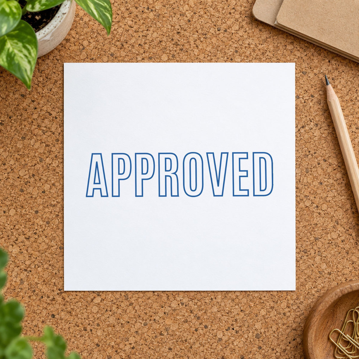 "Approved" impression shown close up, rectangular imprint at 1/2 x 1-5/8 in