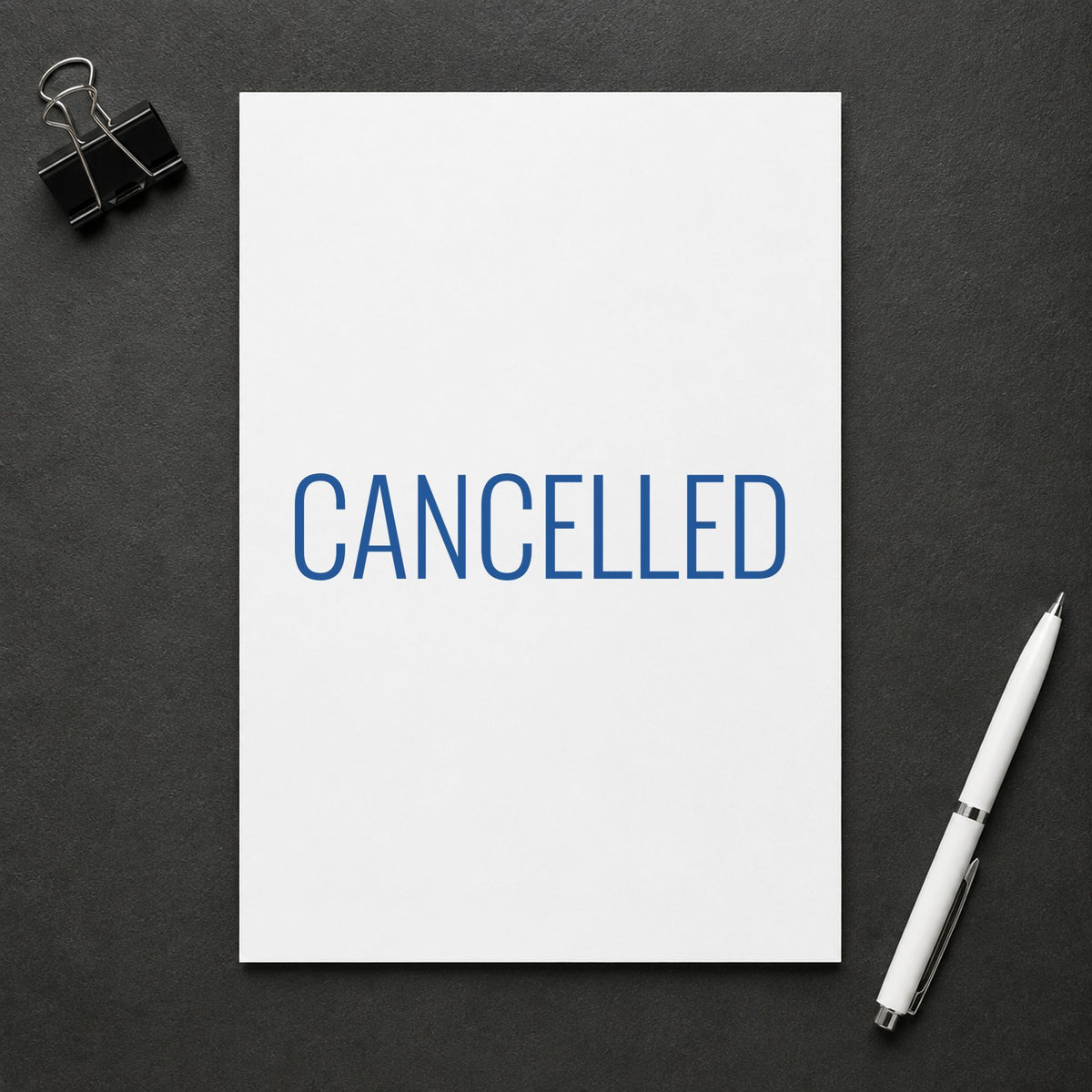 "Cancelled" imprint at 1-5/8 x 1/2 in, no separate ink pad required
