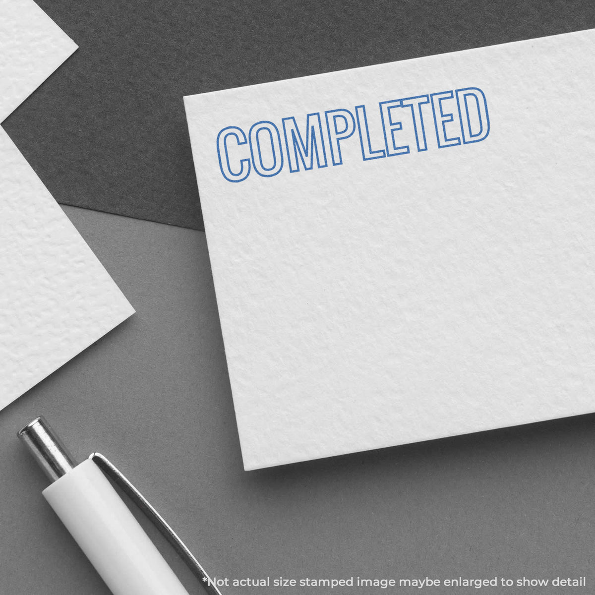 "Completed" imprint used to flag items for handling, Blue Completed Office Stamp