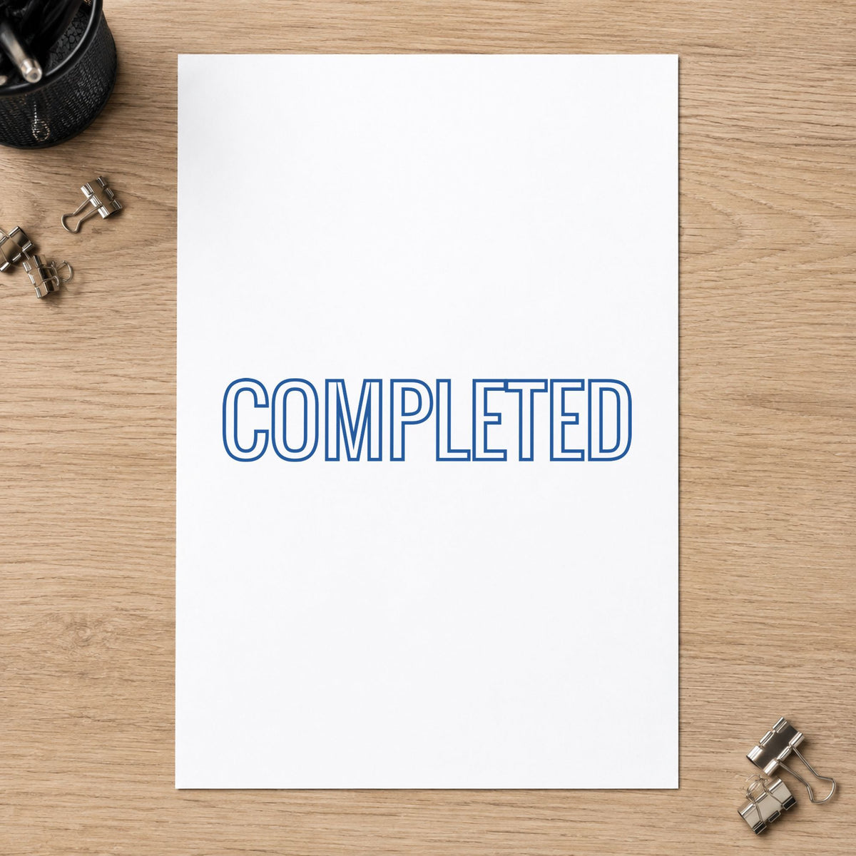"Completed" imprint at 1-5/8 x 1/2 in, no separate ink pad required