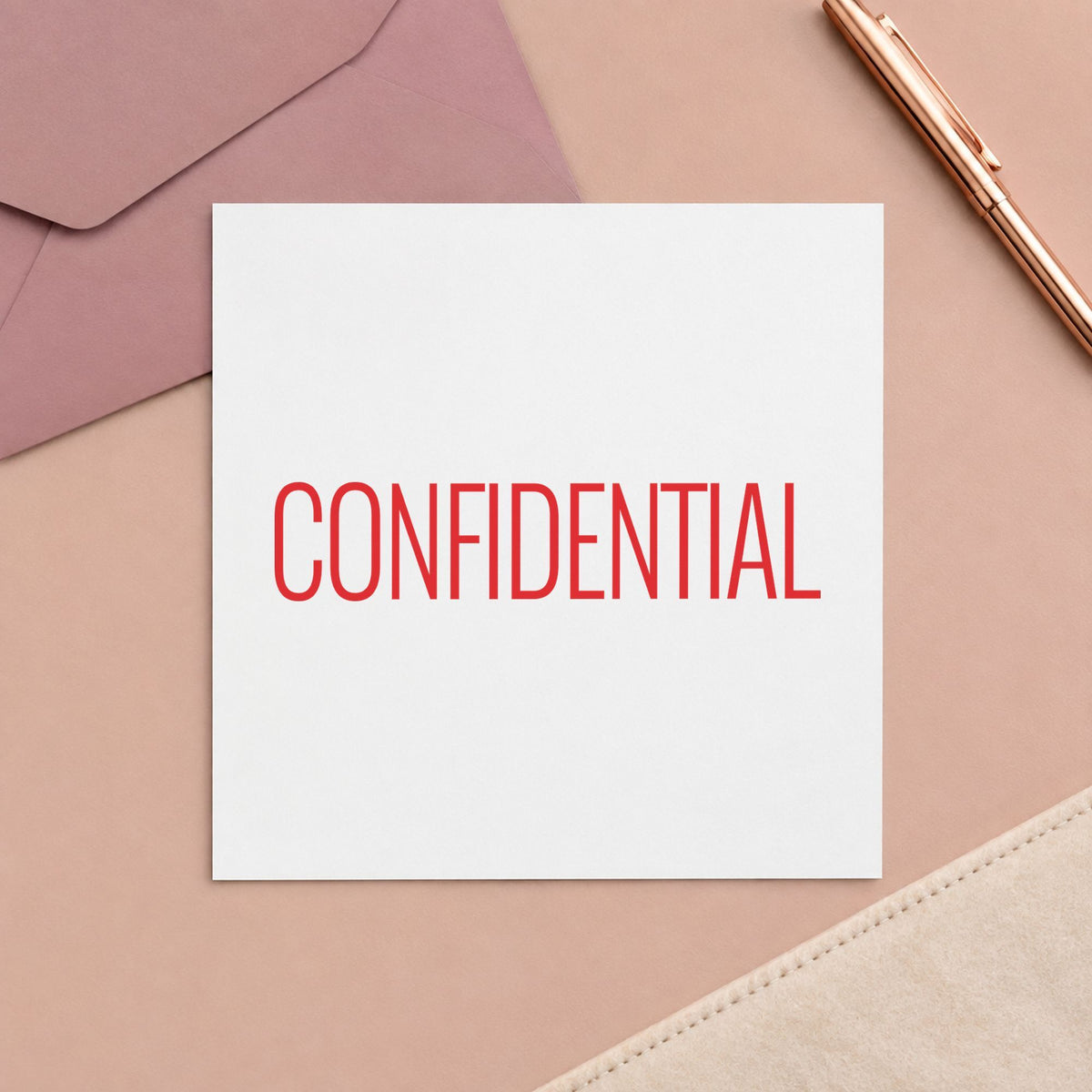 "Confidential" imprint stamped on a document with the Red Confidential File Stamp