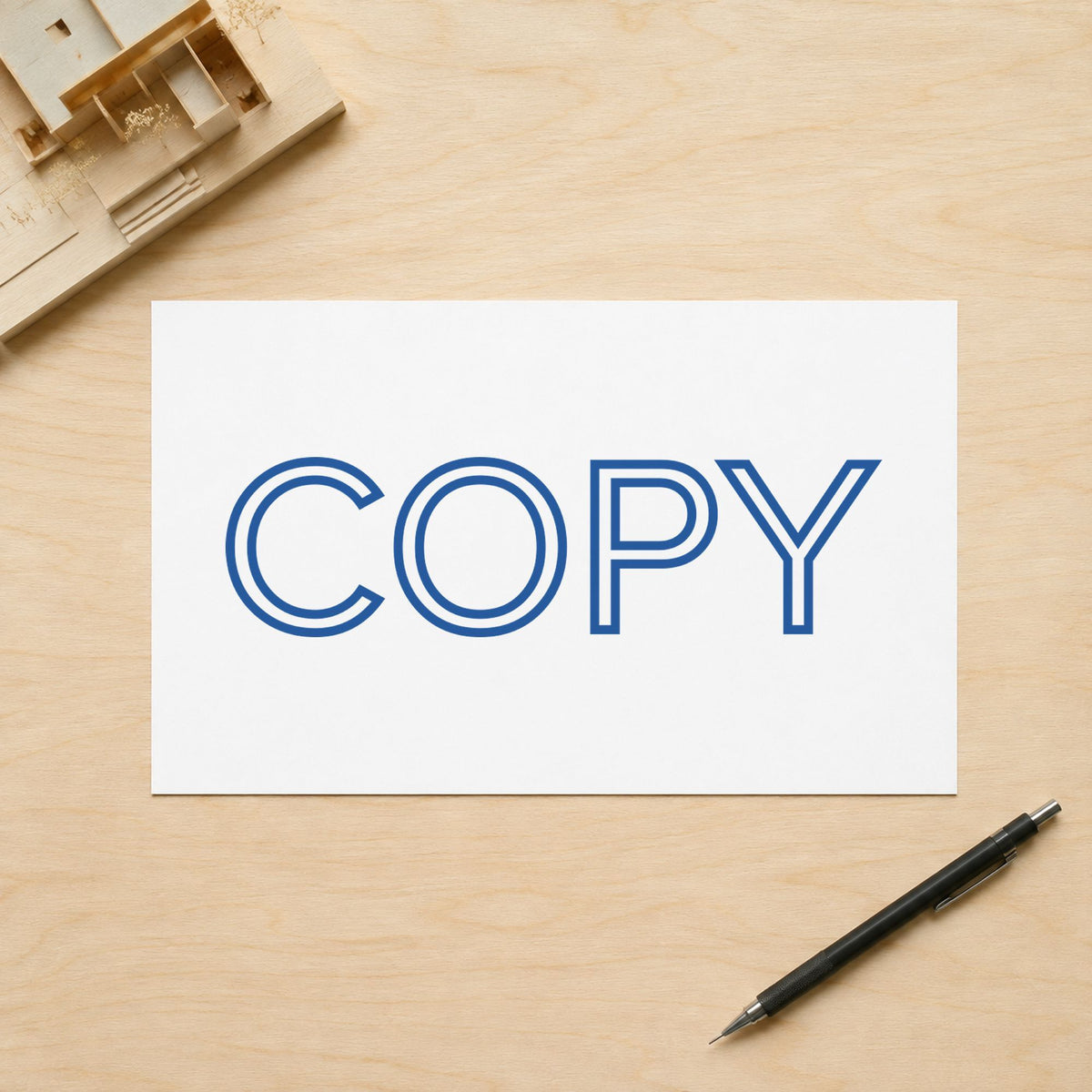 "Copy" imprint at 1-5/8 x 1/2 in, no separate ink pad required