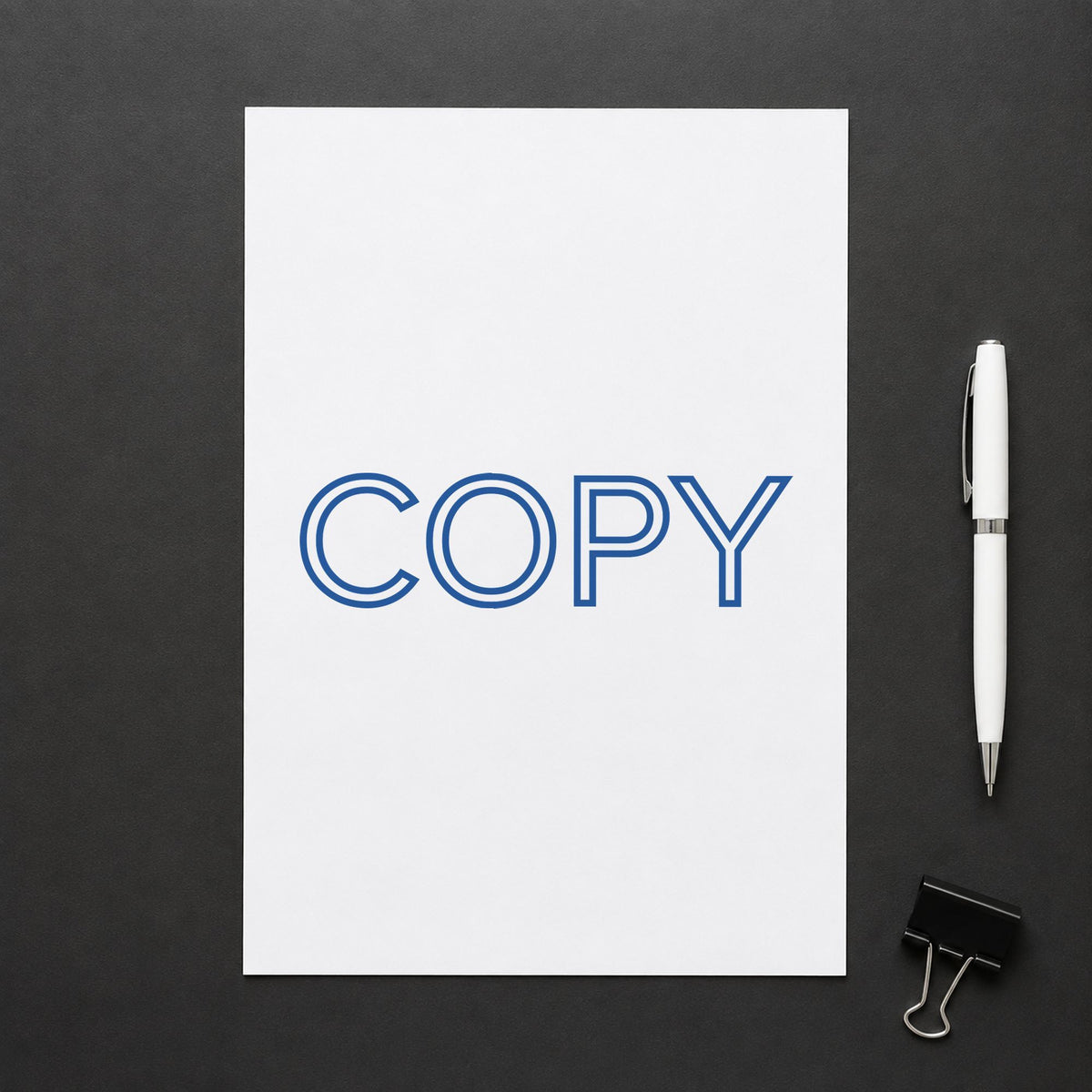 "Copy" impression shown close up, rectangular imprint at 1-5/8 x 1/2 in