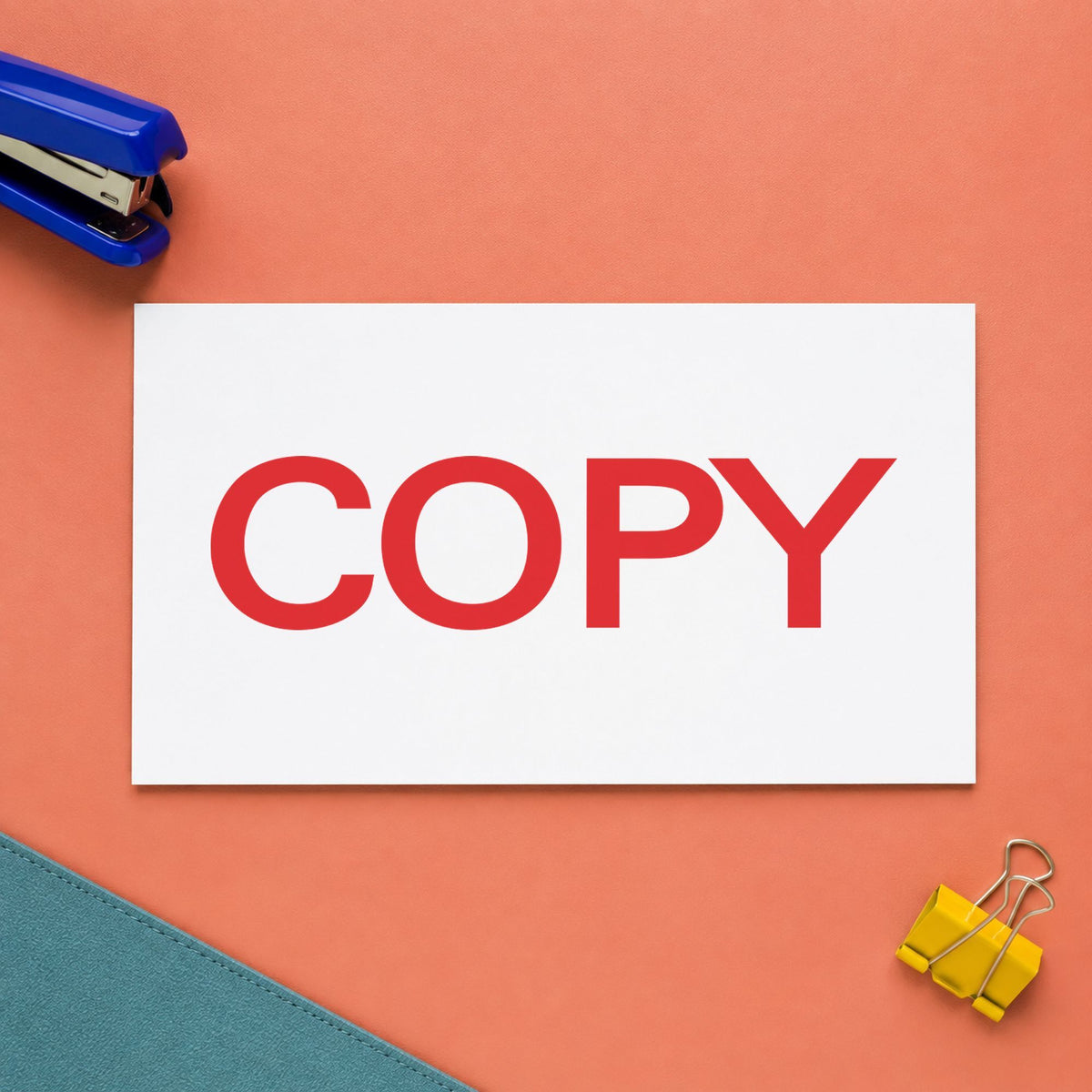 "Copy" imprint at 1/2 x 1-5/8 in, no separate ink pad required