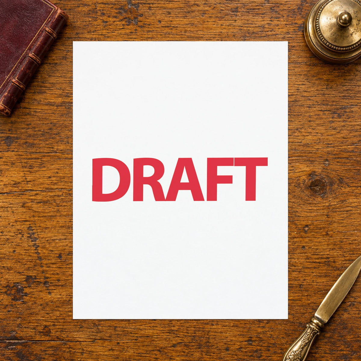 "Draft" imprint stamped on a document with the Draft Stamp For Document Review – Red Pre-Inked Xstamper