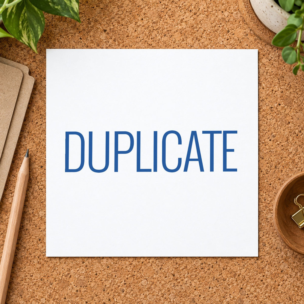 "Duplicate" imprint stamped on a document with the Duplicate Stamp