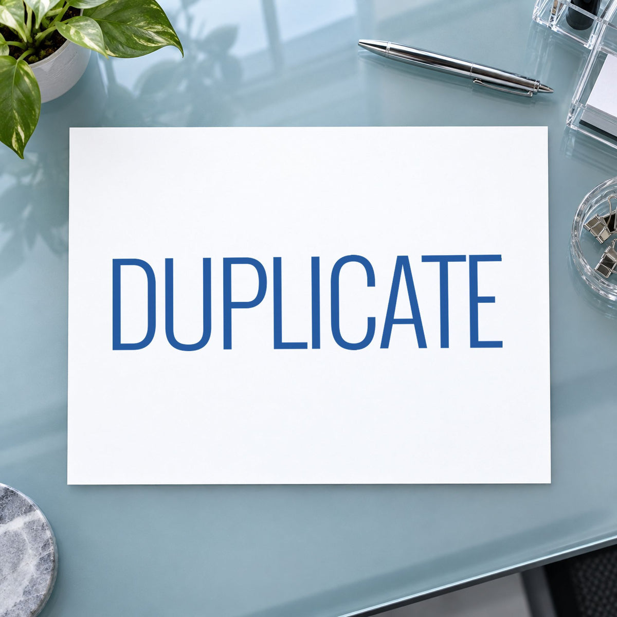 "Duplicate" imprint from fixed stock wording, no customization needed