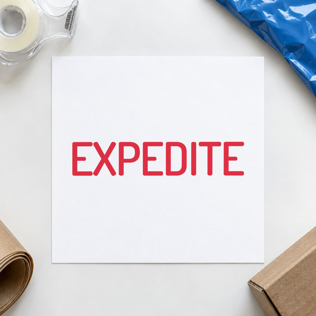 "Expedite" imprint stamped on a document with the Xstamper Expedite Stamp