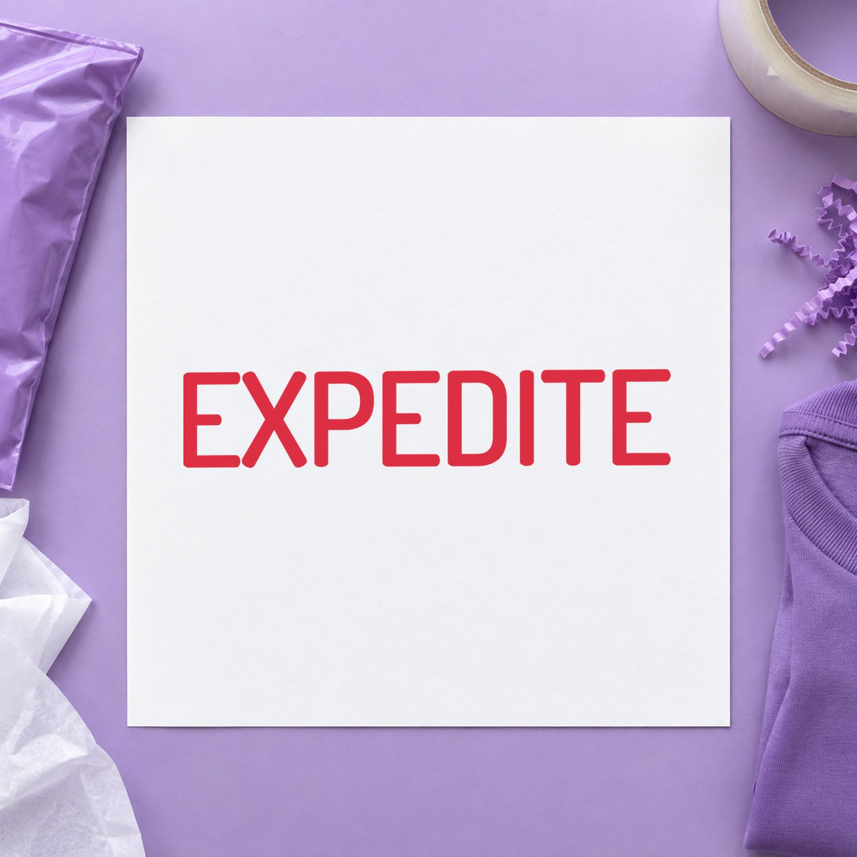 "Expedite" imprint from fixed stock wording, no customization needed