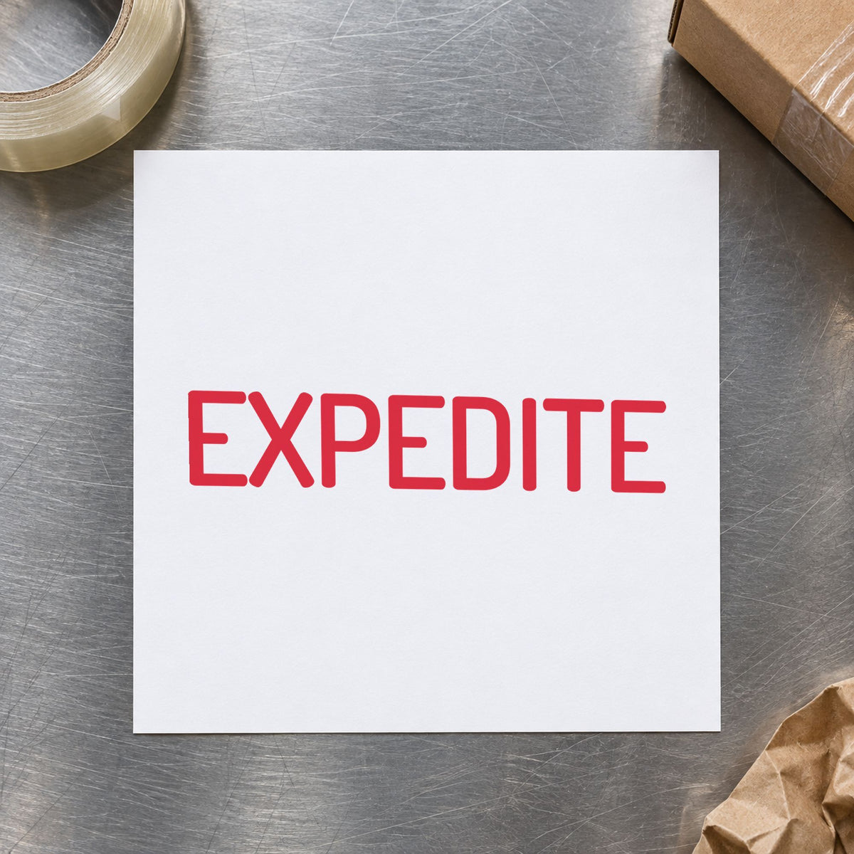 "Expedite" mark added to paperwork with a pre-inked Xstamper stamp