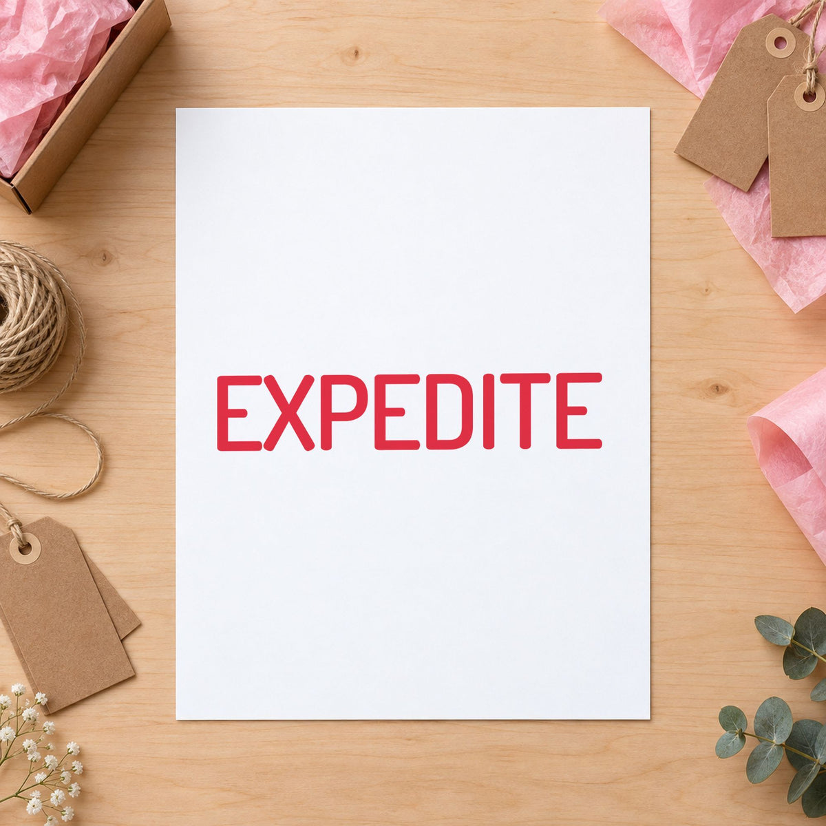 "Expedite" imprint at 1/2 x 1-5/8 in, no separate ink pad required