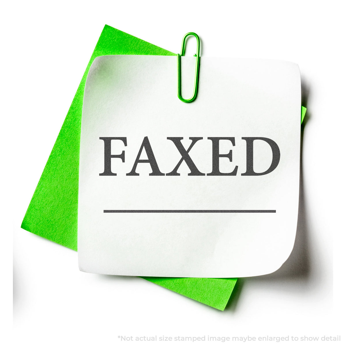 "Faxed" stamp impression on light paper stock, Xstamper Faxed Document Stamp – Black Pre-Inked