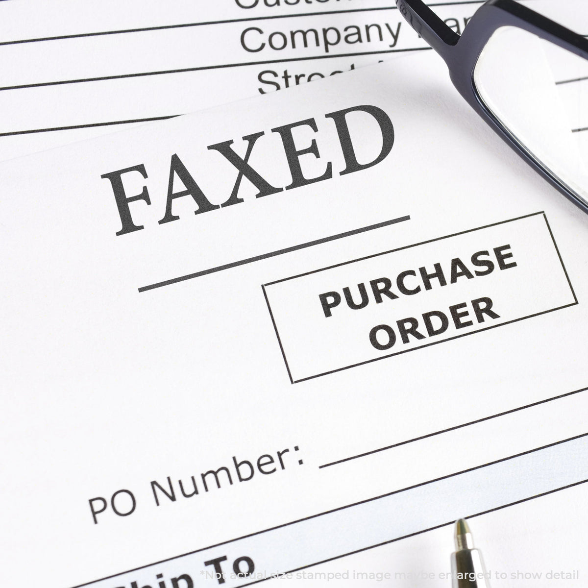 "Faxed" imprint used to flag items for handling, Xstamper Faxed Document Stamp – Black Pre-Inked