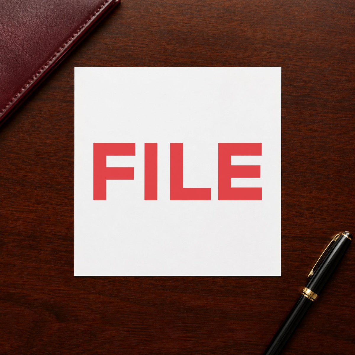 "File" imprint at 1/2 x 1-5/8 in, no separate ink pad required