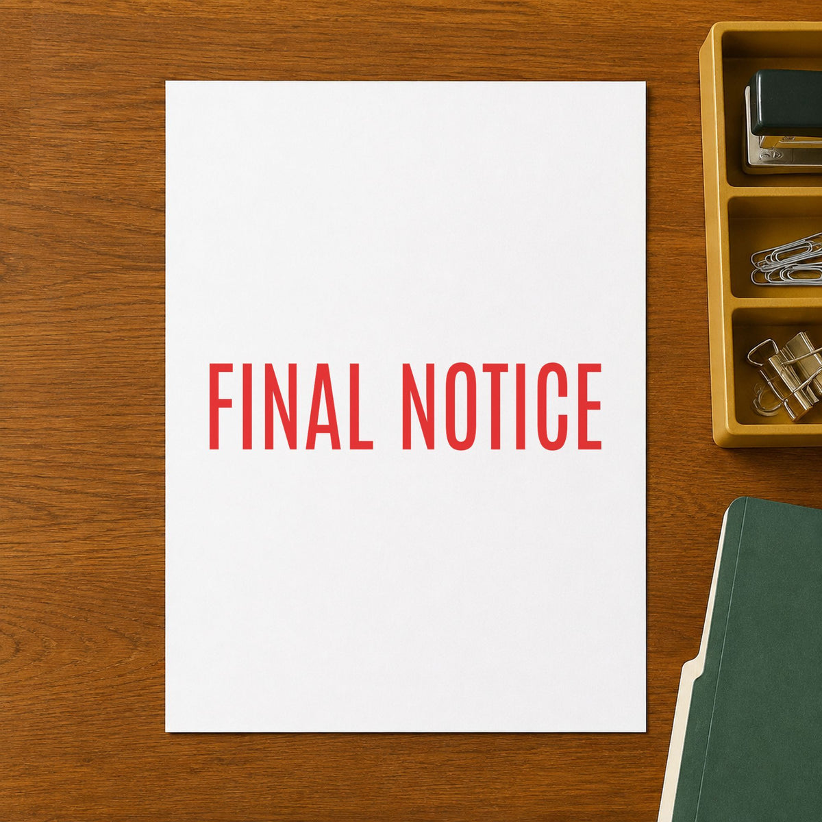 Xstamper Final Notice Billing Stamp leaving a clean "Final notice" impression