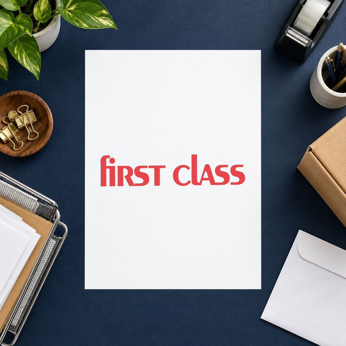 Bold Red First Class Stamp leaving a clean "First class" impression