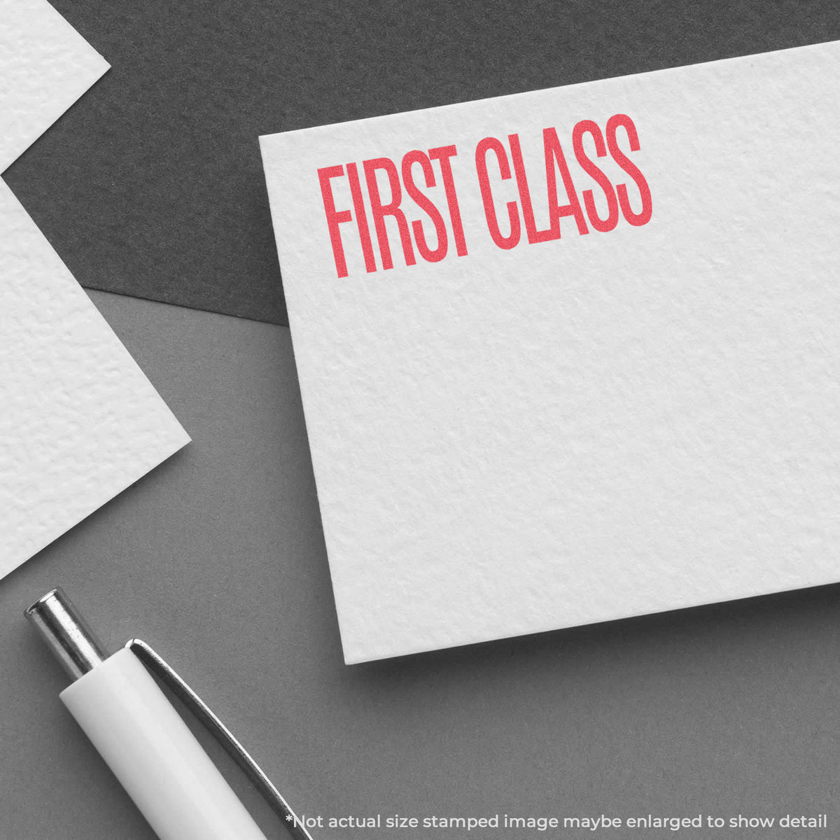 "First class" imprint used to flag items for handling, Xstamper First Class Envelope Stamp – Red Pre-Inked