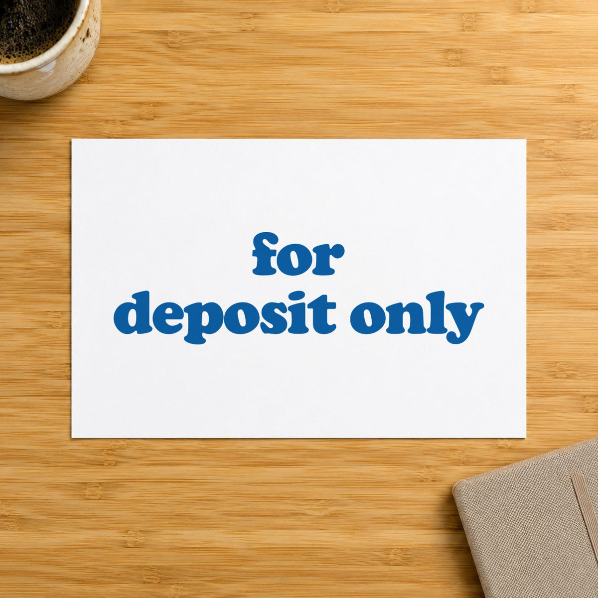 "For deposit only" imprint at 1/2 x 1-5/8 in, no separate ink pad required