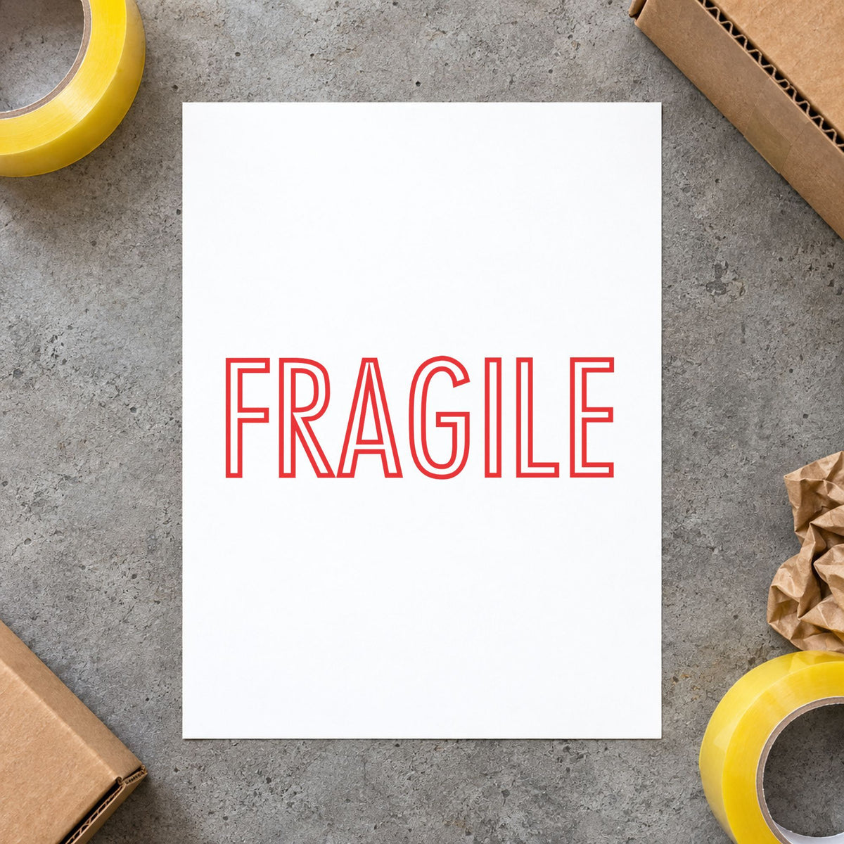 "Fragile" imprint from fixed stock wording, no customization needed