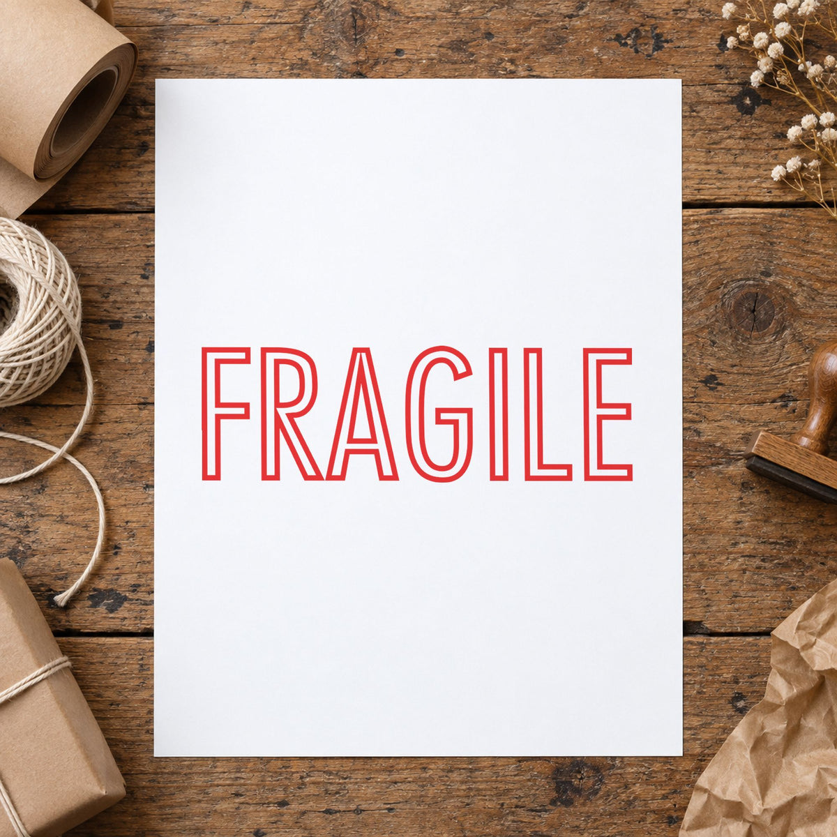 Xstamper Fragile Mailing Stamp – Red Pre-Inked leaving a clean "Fragile" impression