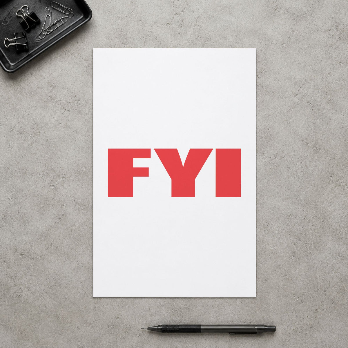"FYI" mark added to paperwork with a pre-inked Xstamper stamp
