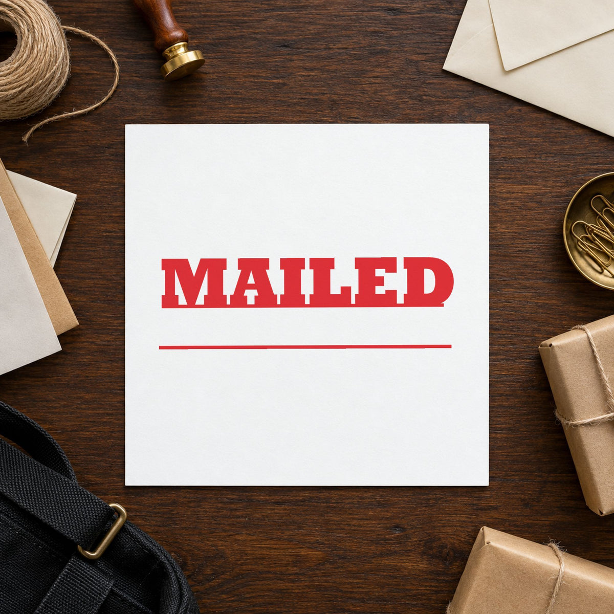 "Mailed" imprint from fixed stock wording, no customization needed