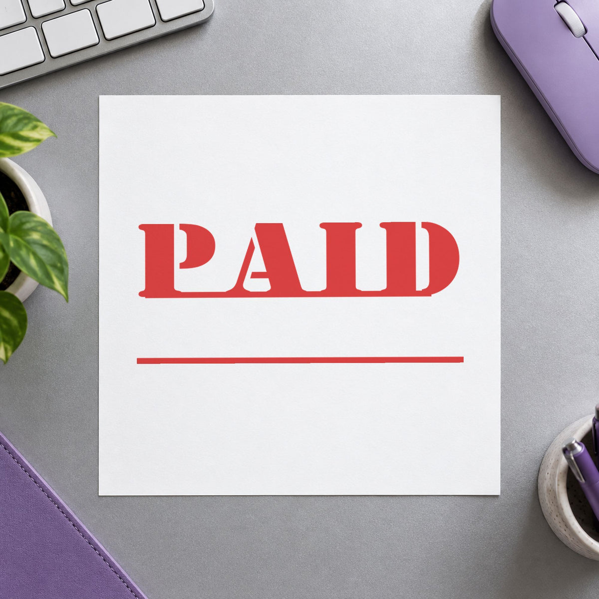 Bold Red Paid Stamp leaving a clean "Paid" impression