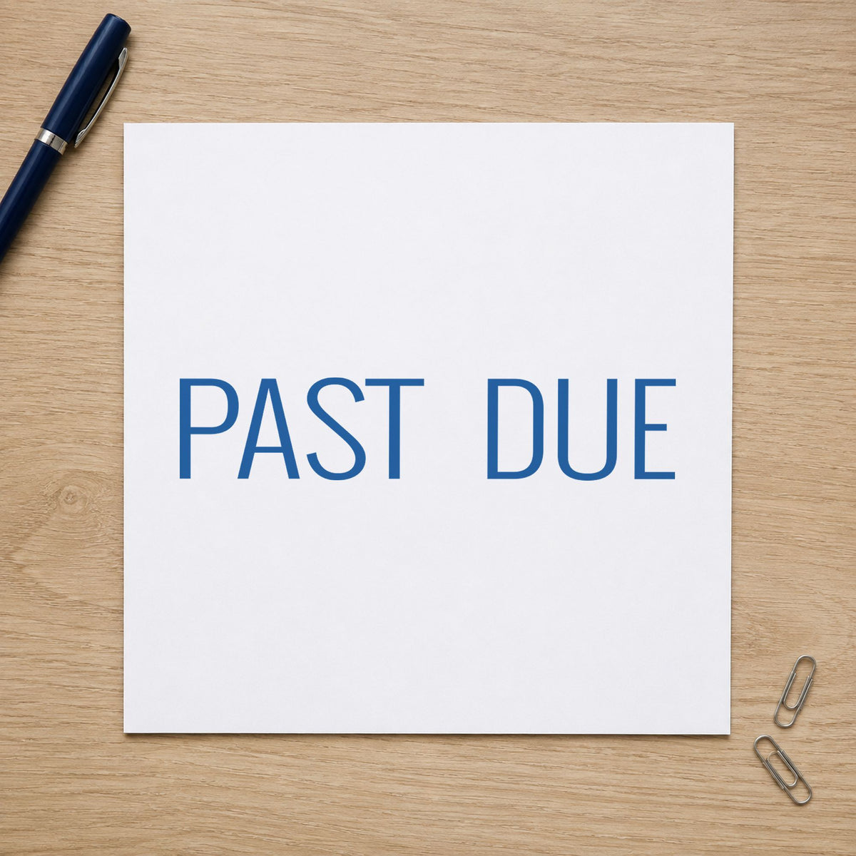Crisp "Past due" imprint produced by the Past Due Billing Stamp – Blue Pre-Inked Xstamper